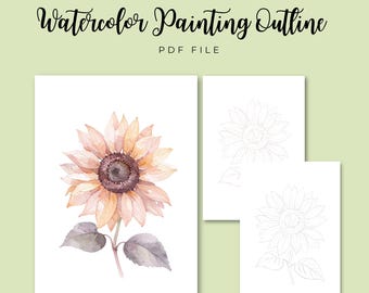 Schema per dipingere un girasole ad acquerello / Modello di arte botanica (PDF)