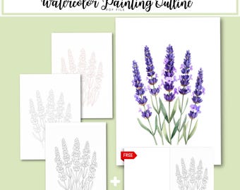 Lavender Watercolor Outline – Floral Painting Template PDF