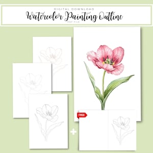 Aquarel tulpomtrek | Botanische schetssjabloon (pdf-patroon)