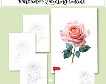 Rose Watercolor Outline PDF | Botanical Flower Template