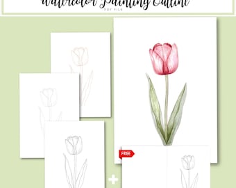 Tulpe Aquarell Kontur PDF | Druckbare Malvorlage
