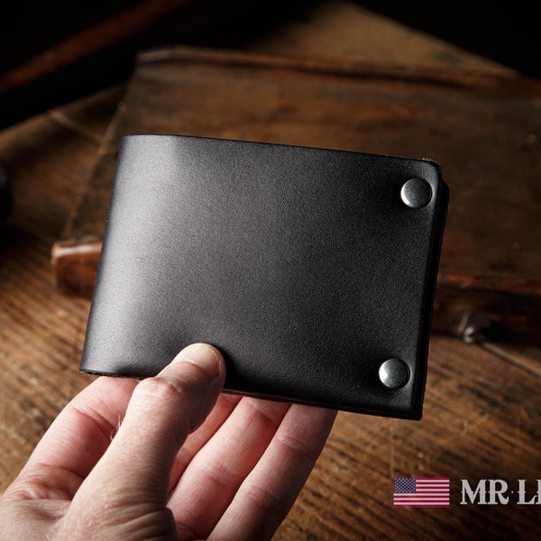 Slim Wallet For Men, Personalized Wallet With Chain, Minimal and Engraved Bifold, USA Made Leather Goods By Mr. Lentz 015