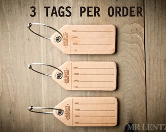 Luggage Tag 3 Pack, baggage tag, travel tag, name tag, leather tag, address tag 098