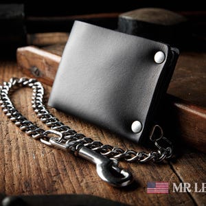 Chain Wallet Stainless Steel Chain, Mens Leather Chain Wallet, Secure bifold, mens gift, personalized, Engraved USA Made by Mr. Lentz