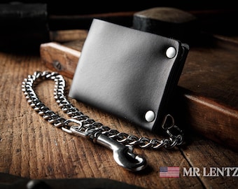 Chain Wallet Stainless Steel Chain, Mens Leather Chain Wallet, Secure bifold, mens gift, personalized, Engraved USA Made by Mr. Lentz