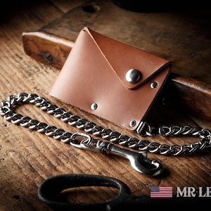 Leather Chain Wallet with snap, leather card wallet, men's wallet, thin chain wallet, simple snap wallet  handmade by Mr. Lentz