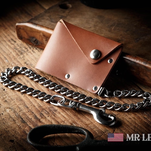 Leather Chain Wallet With Snap, Leather Card Wallet, Men's Wallet