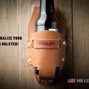 Leather Beer Holster, western holster, groomsmen gift, beer pouch 073 image 7