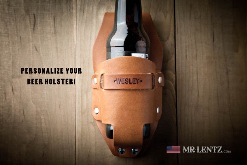 Leather Beer Holster, western holster, groomsmen gift, beer pouch 073 image 7