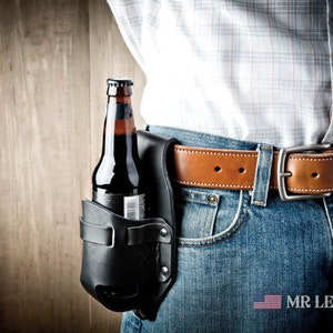 Leather Beer Holster, western holster, groomsmen gift, beer pouch 073 image 3