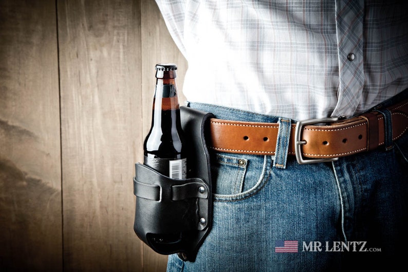 Leather Beer Holster, western holster, groomsmen gift, beer pouch 073 image 3