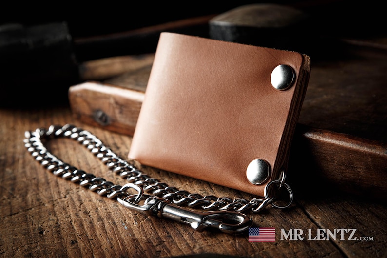 Handmade Leather Chain Wallet With Snap Closure, Durable Biker Wallet ...