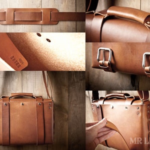 Pode incluir: Uma bolsa de mensageiro de couro marrom com al&ccedil;a superior, al&ccedil;a de ombro ajust&aacute;vel e fivelas prateadas. A bolsa tem uma etiqueta de marca "MR. LENTZ" no canto inferior direito.