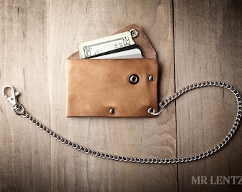 Leather Chain Wallet with snap, leather card wallet, men's wallet, thin chain wallet, simple snap wallet  020_CH