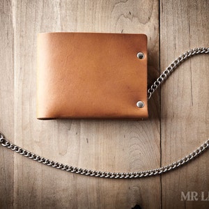 Men's Chain Wallet, Mens Leather Chain Wallet, Minimal Leather Chain Wallet, Thin leather chain wallet, Leather chain Bifold 013_CH