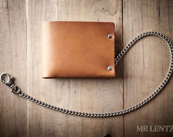 Men's Chain Wallet, Mens Leather Chain Wallet, Minimal Leather Chain Wallet, Thin leather chain wallet, Leather chain Bifold 013_CH