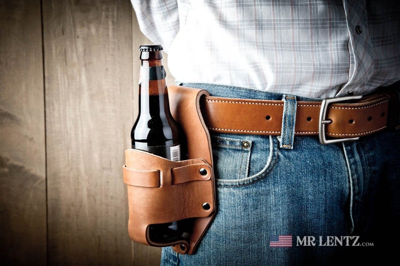 Leather Beer Holster, western holster, groomsmen gift, beer pouch 073 image 1