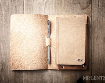 Leather Notebook Cover and Pen, Leather Travel Notes, Pocket Leather notebook, Leather mini journal cover Mini 022