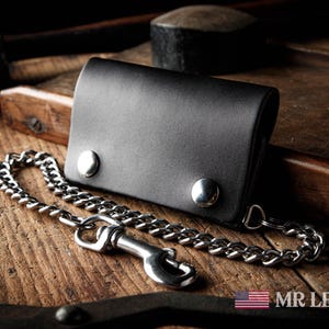 Biker Chain Wallet, Motorcycle Wallet With Stainless Steel Chain, USA Made, Personalized Gift For Him, Handmade, Full Grain Leather Mr Lentz
