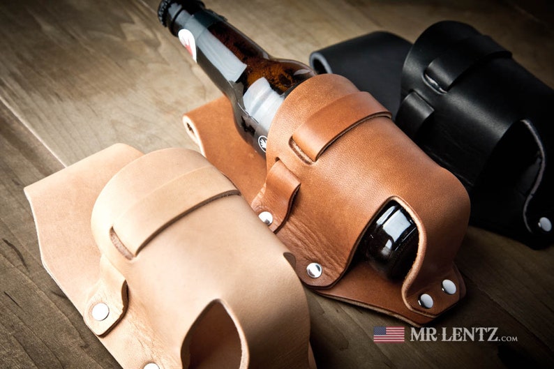 Leather Beer Holster, western holster, groomsmen gift, beer pouch 073 image 9