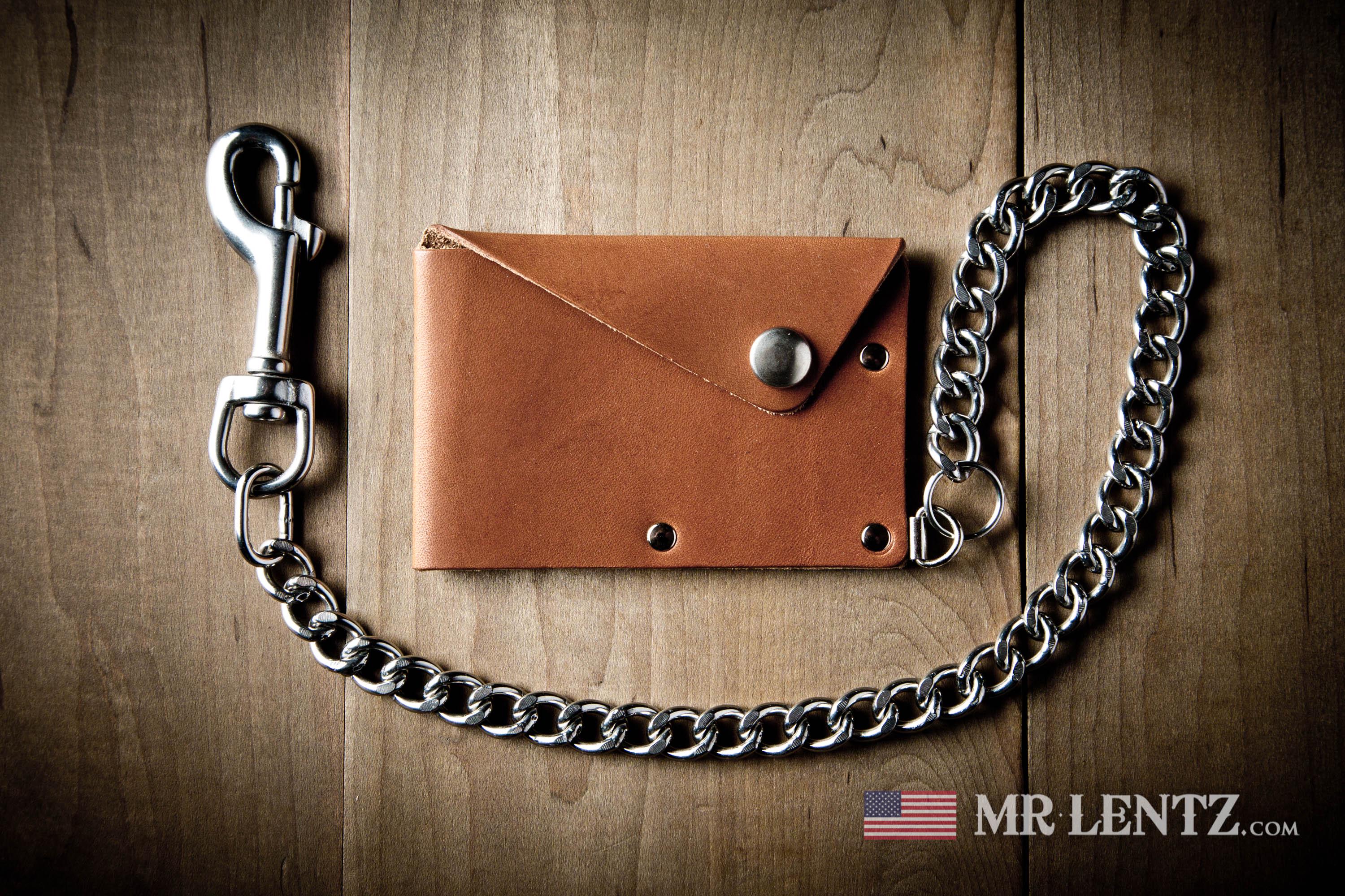 Leather Chain Wallet With Snap, Leather Card Wallet, Men's Wallet