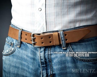 Double Tongue Leather Belt Regular Width, Thick Leather Belt, Mens Wide Double Belt, Mens Leather Belt 081