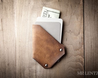 Thin Leather Card Wallet, Thin Card Wallet, Minimal Card Wallet, Leather Money Clip  006