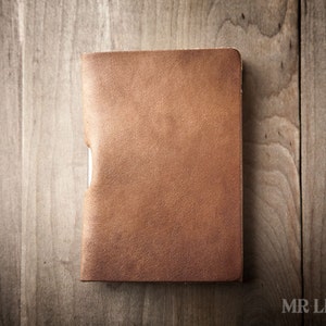 Leather Notebook Cover and Pen, Leather Travel Notes, Pocket Leather notebook, Leather mini journal cover Mini 022 image 2