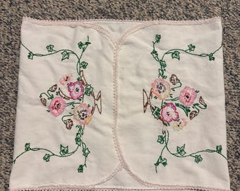Vintage Floral Embroidery Dresser Topper/ Table Runner 33" X 13"