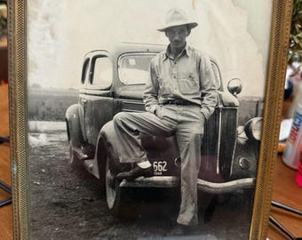 Vintage 8 X 10 Photo Of A Man And A 1930's Car In Frame