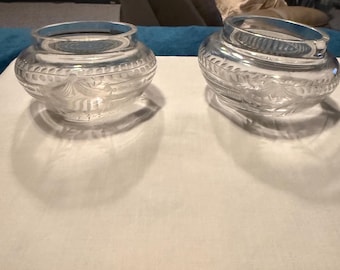 Pair Of Antique Wheel Cut Heavy Crystal Rose Bowls
