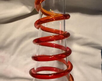 MCM vase w/ applied cadmium glass rigaree serpent fluoresces w/ black light