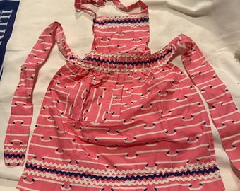 Vintage Child's Full Apron Pink And White With Black Trim