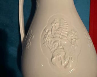 Antique Ironstone Pitcher by J and G Meakin Hanley England, 12" Tall Embossed Fern Pattern