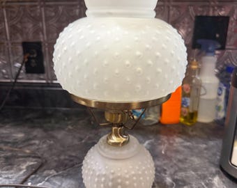 Vintage Hobnail Satin Glass Hurricane Lamp With Hurricane 17" Tall Dlb Light