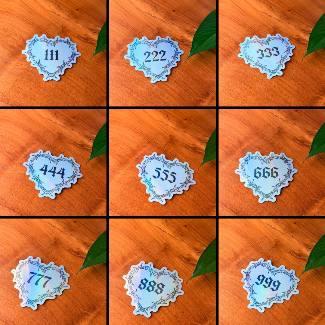 Angel Numbers Heart, Holographic Sticker - Etsy