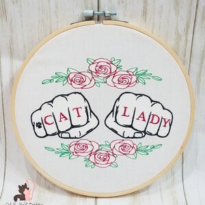 Cat Lady Embroidered Hoop Art, Unique Art, Embroidery Art, Cat Lover Gift