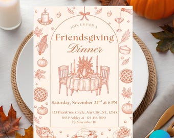 Friendsgiving Dinner Invitation | Rustic Fall Design (Canva Template)