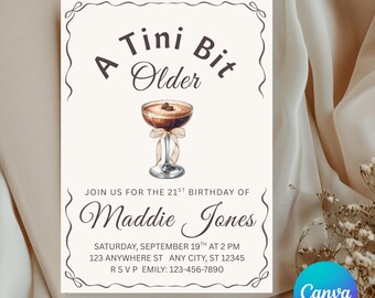 21st Birthday Invitation | Cocktail Theme, Editable Canva Template (Digital Invite)