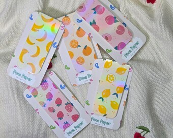 Marcapáginas magnético con forma de cesta de frutas: bonitos marcadores de frutas, laminados, brillantes o holográficos.