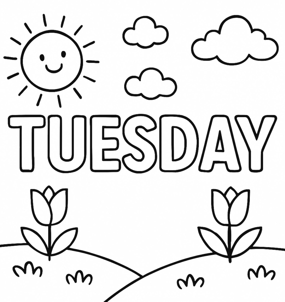 Tuesday Color Days of the Week Coloring Page Kids and Adult - Tuesday - Etsy