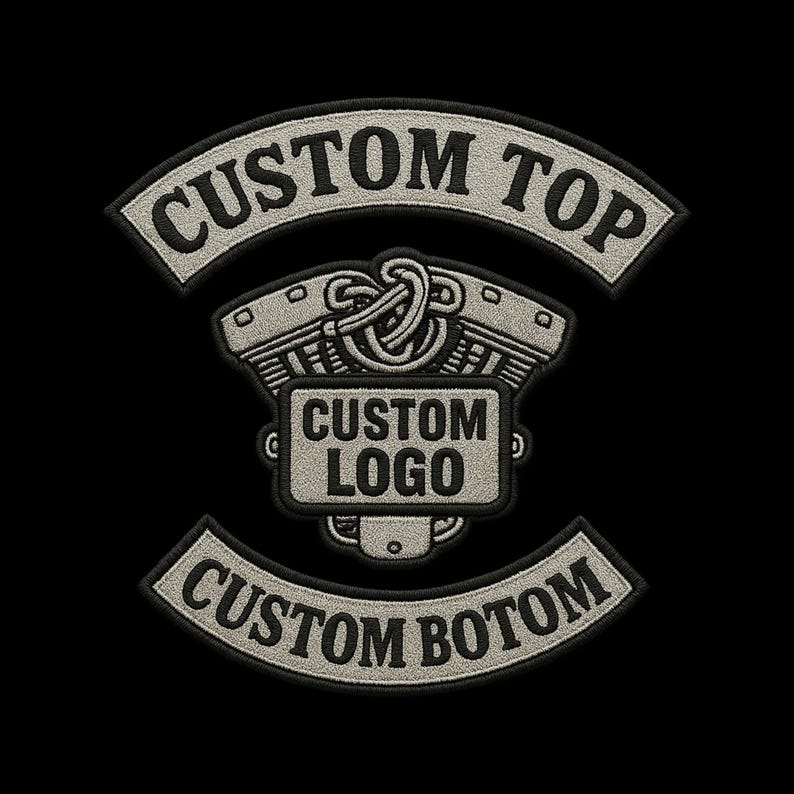 Motorcycle Club Back Patches Custom Biker Back Patch | Top & Bottom Rockers + Engine Logo ...