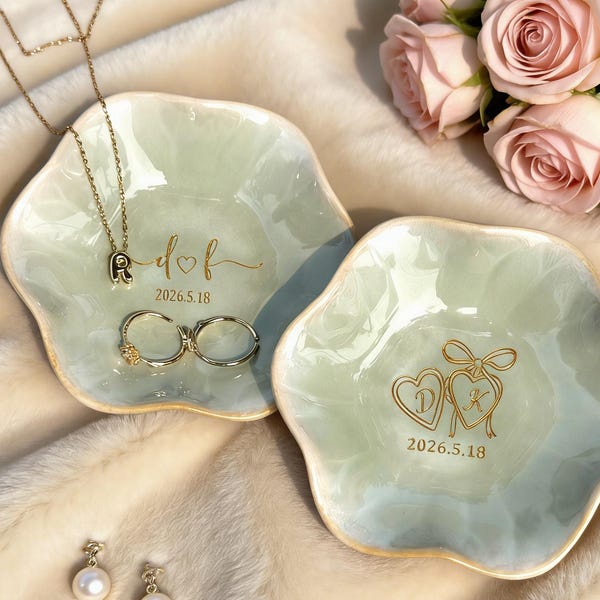 Custom Engraved Jewelry Dish For Engagement, Personalized Ceramic Ring Dish For Wedding Keepsake, Custom Name Ring Holder For Bridesmaids