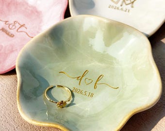 Custom Engraved Jewelry Dish For Engagement, Personalized Ceramic Ring Dish For Wedding Keepsake, Custom Name Ring Holder For Bridesmaids