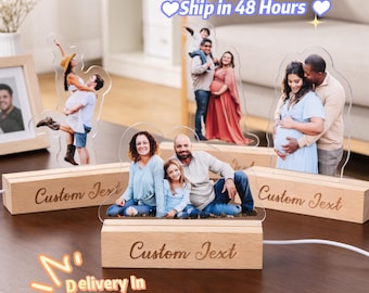 Custom Acrylic Family Photo Frame For Birthday Gift, Personalized Couple Photo Cutout Standing Light,Custom Picture Anniversary Gift For Her