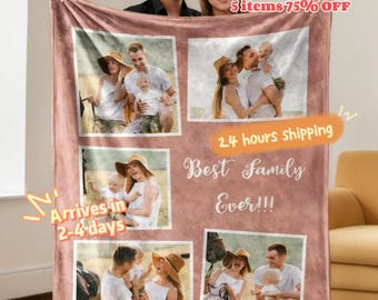 Custom Family Blanket With Photo Collage, Personalized Mom Blanket With Text,Custom Memorial Blanket With Picture,Best Gift For Mother‘s Day