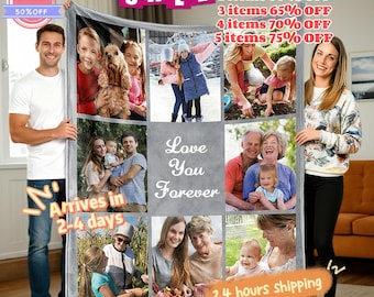 Custom Family Photos Collage Blanket With Text, Personalized Funny Picture Blanket For Adults, Novelty Flannel Blanket For Mother's Day Gift