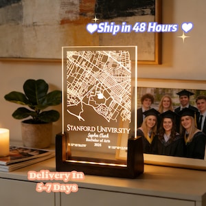 Personalisierte College Map Nachtlicht, kundenspezifische Standort-Karte geführte Acrylplakette, einzigartige Abschlussgeschenke für sie, kundenspezifische PhD-Abschlussgeschenke
