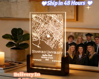 Personalized College Map Night Light, Custom Campus Map Led Acrylic Plaque, Unique Graduation Gifts For Her, Custom PhD Graduation Gifts