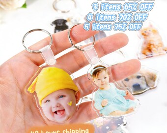 Custom Baby Girl Smiley Face Keychain, Personalized Bag Charms And Keyrings With Newborn Photo,Custom Funny Acrylic Car Key Holder For Women